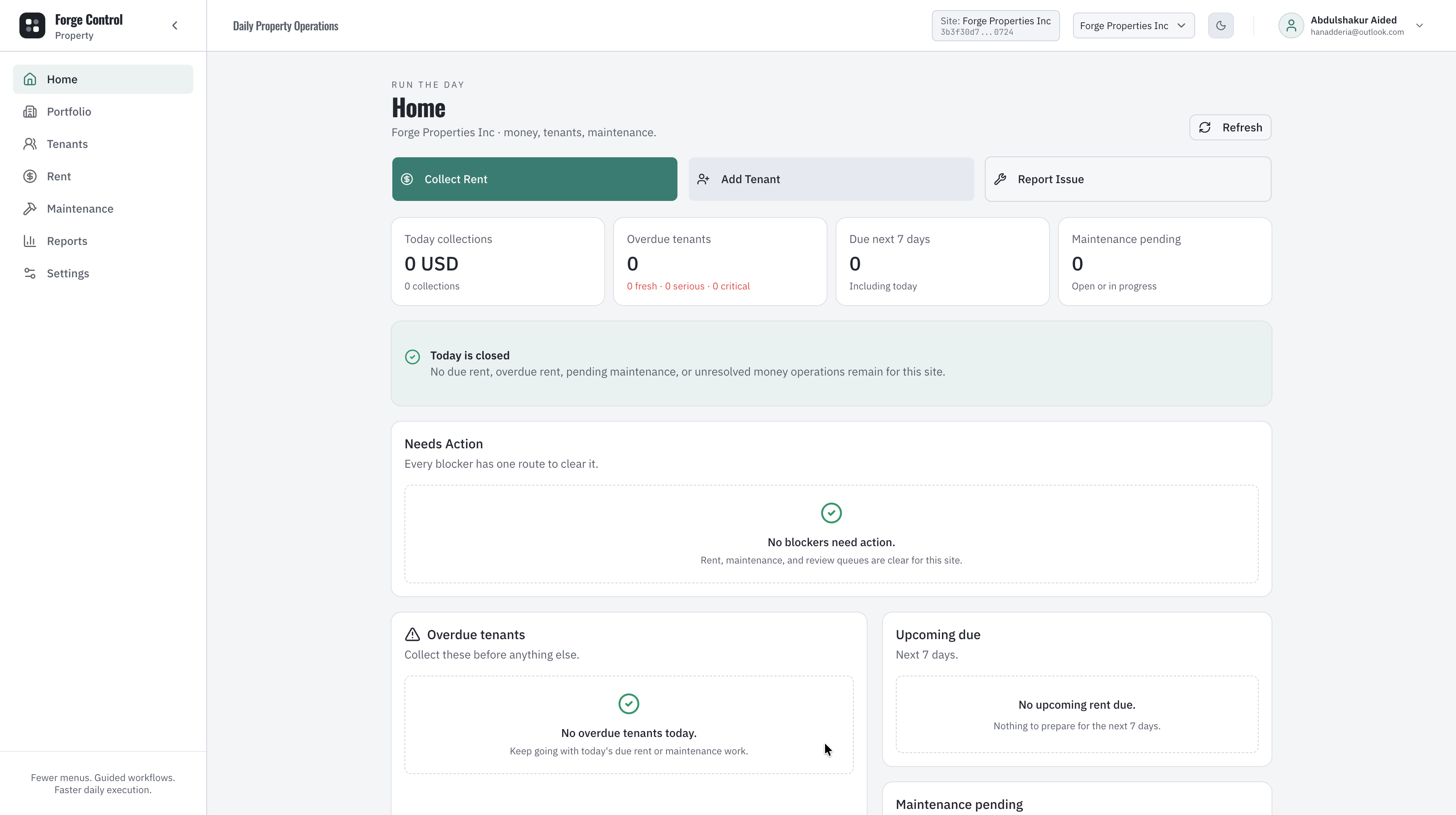 Forge Control Property dashboard