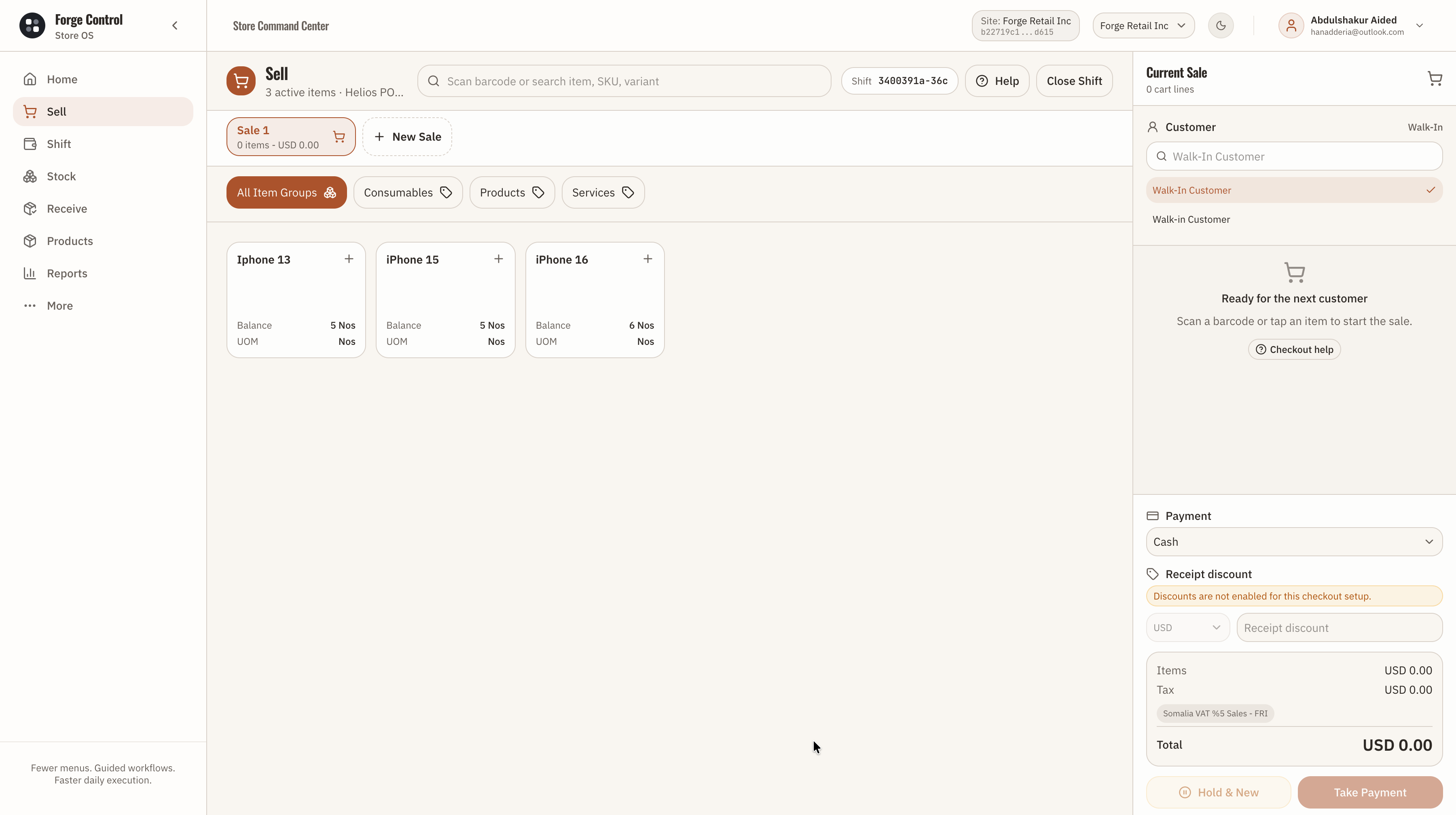 Forge Control Retail Desktop POS workflow